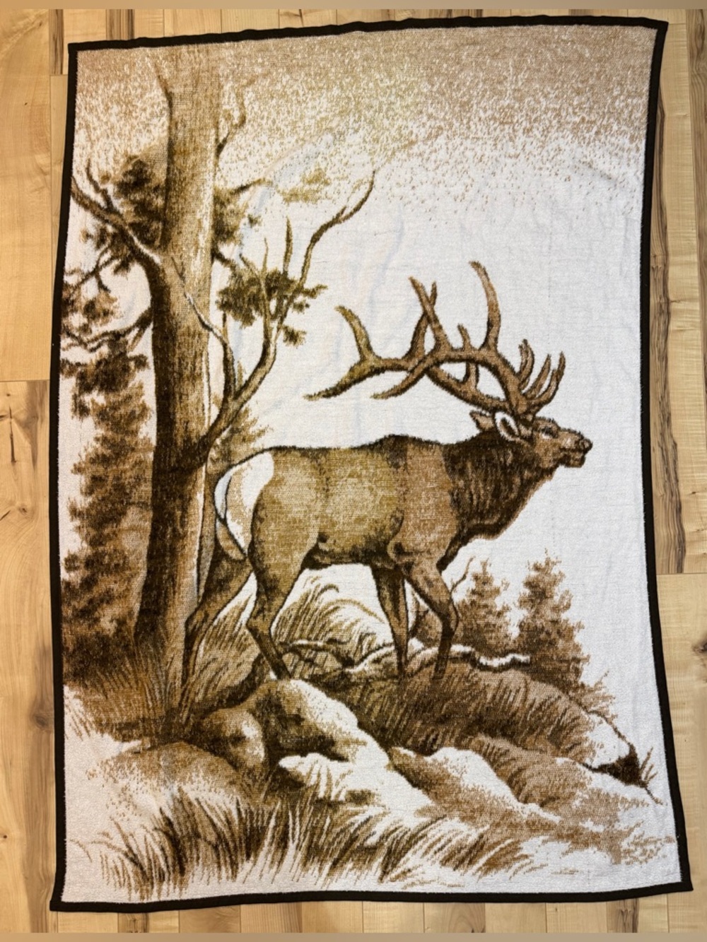Vintage reversible acrylic elk blanket